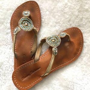 Tommy Bahama flat leather beaded thong sandal